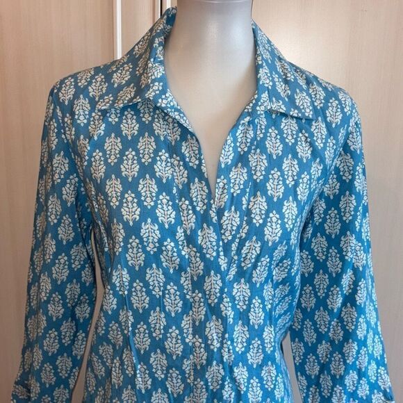 ZARA blue/white print short ruffle hem babydoll dress boho Sz M - Picture 4 of 12